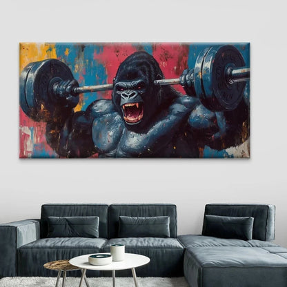 Gorilla Lifting Weights Wall Art Canvas Office Home Room Framed 120x60cm
