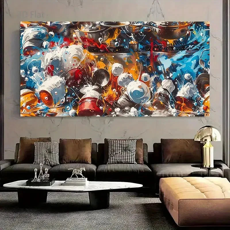 Abstract Kitchen Chaos Wall Art Canvas Office Home Room Framed 120x60cm