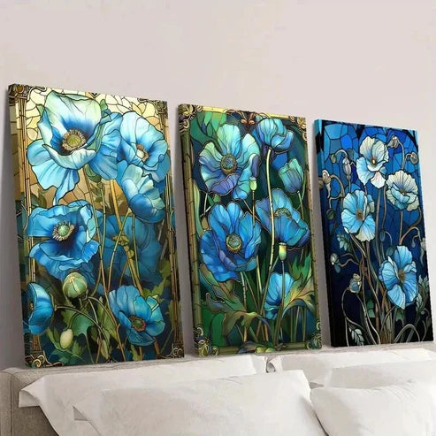 3pcs Blue Lilies And Natural Scenery Wall Art Set Canvas Unframed - High Quality Print 100% Australian Made Wall Canvas