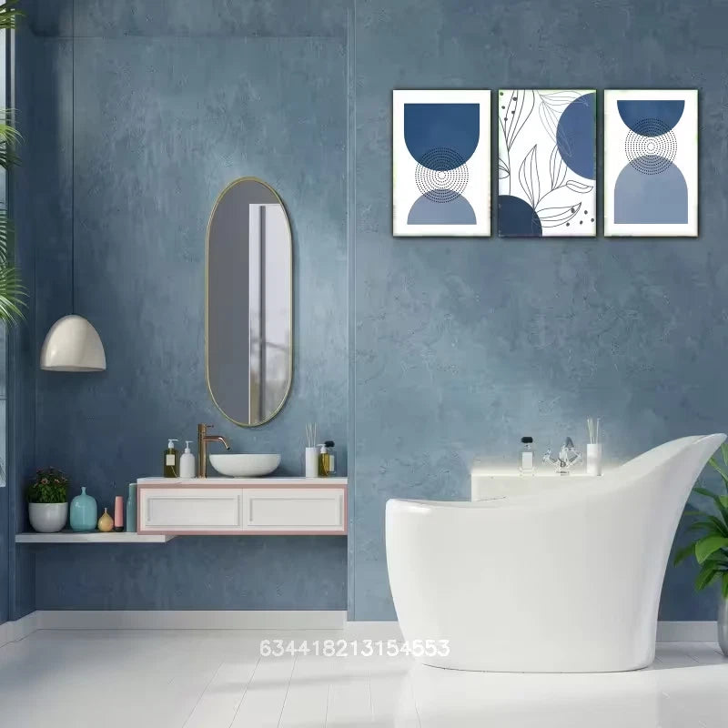 3pcs Navy Blue Abstract Geometric Wall Art Set Canvas Framed 60x90cm - High Quality Print 100% Australian Made Wall Canvas Ready to Hang