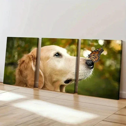 3pcs Golden Retriever with Butterfly Wall Art Set Canvas Unframed - High Quality Print 100% Australian Made Wall Canvas