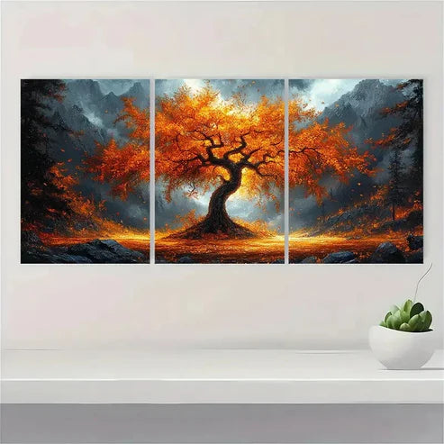 3pcs Weeping Willow Tree Art Moody Green Wall Art Set Canvas Unframed - High Quality Print 100% Australian Made Wall Canvas