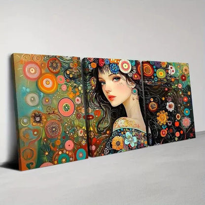 3pcs Charming Fashion Abstract Women with Floral Canvas Unframed - High Quality Print 100% Australian Made Wall Canvas - Bella Home Decor
