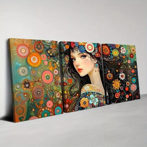 3pcs Charming Fashion Abstract Women with Floral Canvas Unframed - High Quality Print 100% Australian Made Wall Canvas
