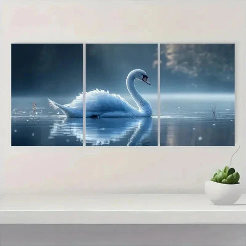 3pcs Mystical Blue Feathered Swans E Wall Art Set Canvas Unframed - High Quality Print 100% Australian Made Wall Canvas