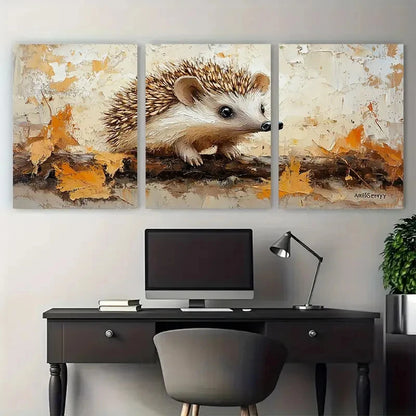 3pcs Hedgehog Painting On Canvas Forest    Wall Art Set Canvas Framed 50x70cm - High Quality Print 100% Australian Made Wall Canvas Ready to Hang