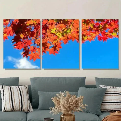 3pcs Colorful Fall Foliage with Blue Sky Vibrant Wall Art Set Canvas Unframed - High Quality Print 100% Australian Made Wall Canvas - Bella Home Decor