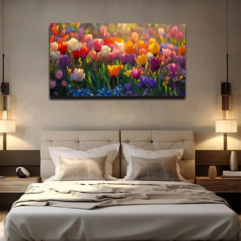Colorful Tulip Sea Pastoral Wall Art Canvas Office Home Room Framed 120x60cm