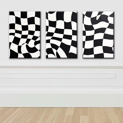 3pcs Black and White Checkered Pattern Metal Print Ready to Hang Art - Bella Home Decor