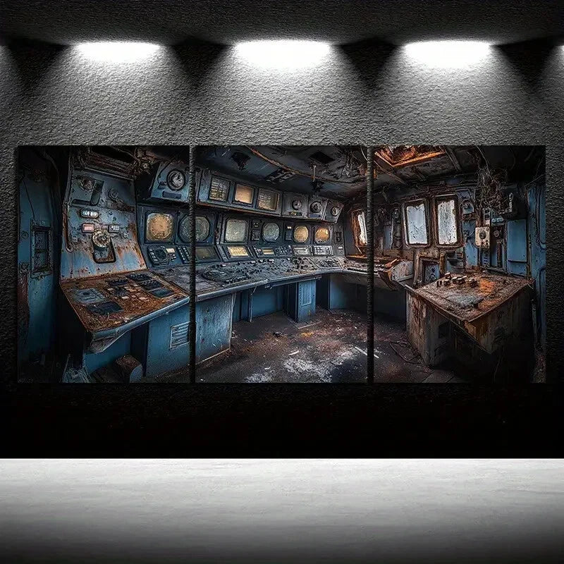 3pcs Outdated Control Room Old View Metal Print Ready to Hang Art