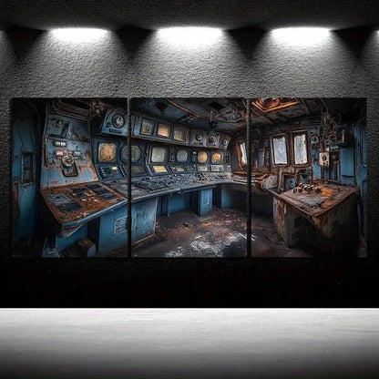 3pcs Outdated Control Room Old View Metal Print Ready to Hang Art