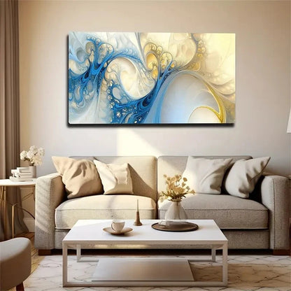 Fantasy Blue & Yellow Mesh Wall Art Canvas Office Home Room Framed 120x60cm