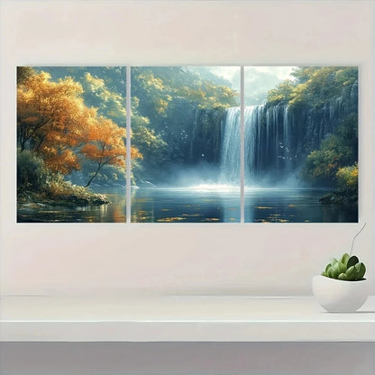 3pcs Waterfall Serenity Nature Metal Print Ready to Hang Art - Bella Home Decor