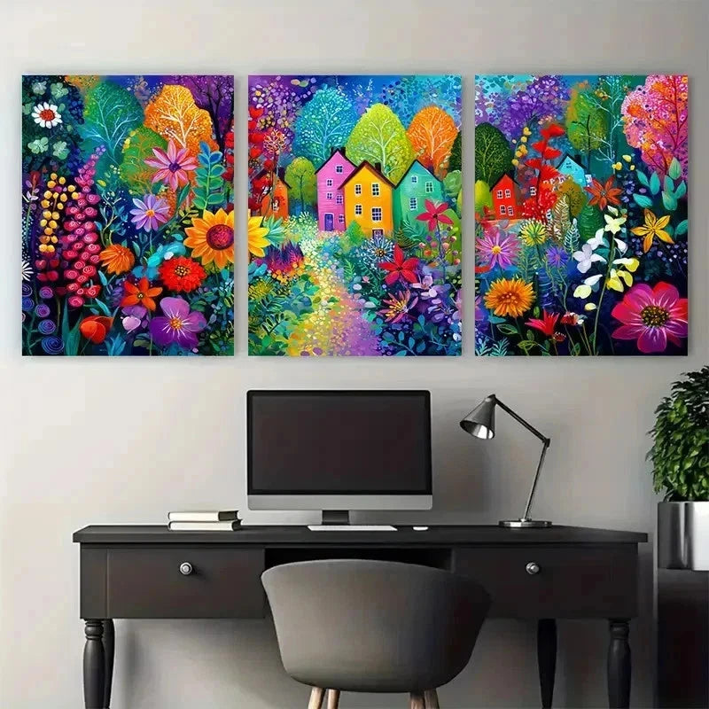 3pcs Garden Illustration Flower Garden Perfect Wall Art Set Canvas Framed 50x70cm - High Quality Print 100% Australian Made Wall Canvas Ready to Hang - Bella Home Decor