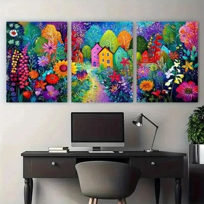 3pcs Garden Illustration Flower Garden Perfect Wall Art Set Canvas Framed 50x70cm - High Quality Print 100% Australian Made Wall Canvas Ready to Hang - Bella Home Decor