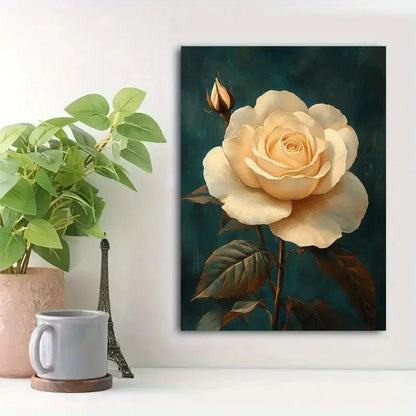 Beautiful Green Leaves On Teal Background Painting 40x60cm Metal Print Ready to Hang