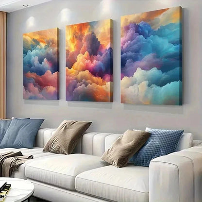 3pcs Three Piece Cloud Sky Wall Art Set Canvas Framed 50x70cm - High Quality Print 100% Australian Made Wall Canvas Ready to Hang