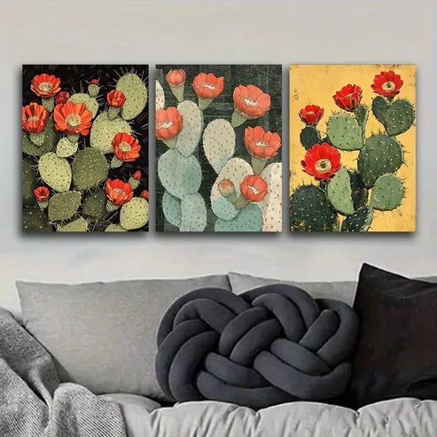 3pcs Featuring Blooming Cacti Wall Art Canvas Unframed - High Quality Print 100% Australian Made Wall Canvas