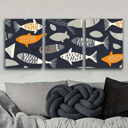 3pcs A Pattern of Fish Culture Perfect Wall Art Set Canvas Unframed - High Quality Print 100% Australian Made Wall Canvas - Bella Home Decor