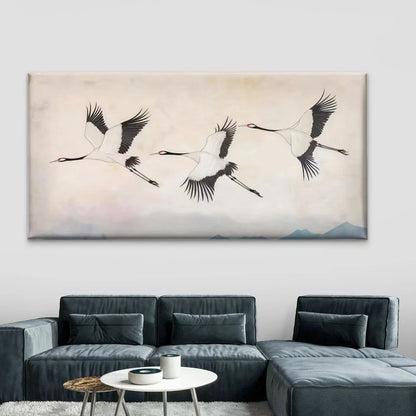Korean Inspired Flying Cranes Wall Art Canvas Office Home Room Framed 120x60cm