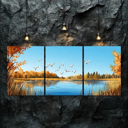 3pcs Nature's Beauty Blue Lake Birds Perfect Wall Art Canvas Unframed - High Quality Print 100% Australian Made Wall Canvas