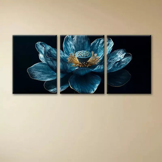3pcs Blue for Lotus Flower Elegant Floral Design Wall Art Set Canvas Framed 50x70cm - High Quality Print 100% Australian Made Wall Canvas Ready to Hang