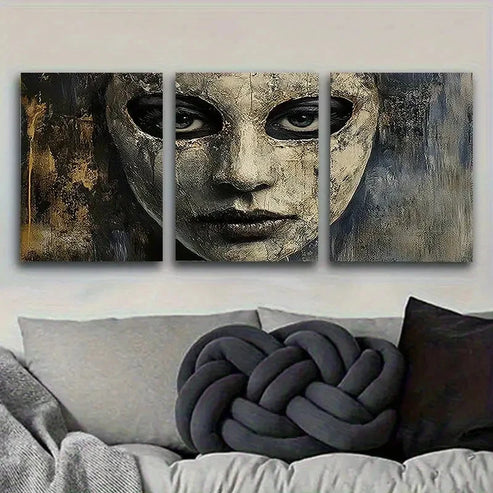 3pcs Mysterious Mask Art Print Wall Art Canvas Unframed - High Quality Print 100% Australian Made Wall Canvas - Bella Home Decor