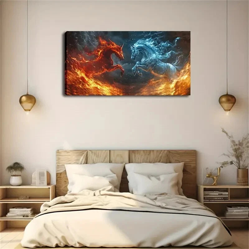 Modern Abstract Red & Blue Duo Wall Art Canvas Office Home Room Framed 120x60cm - Bella Home Decor