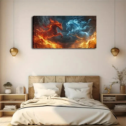 Modern Abstract Red & Blue Duo Wall Art Canvas Office Home Room Framed 120x60cm - Bella Home Decor