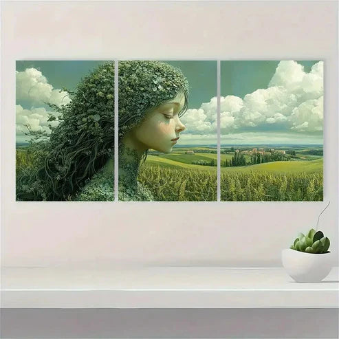 3pcs Topiary Girl Fine Art RT Wall Art Set Canvas Unframed - High Quality Print 100% Australian Made Wall Canvas