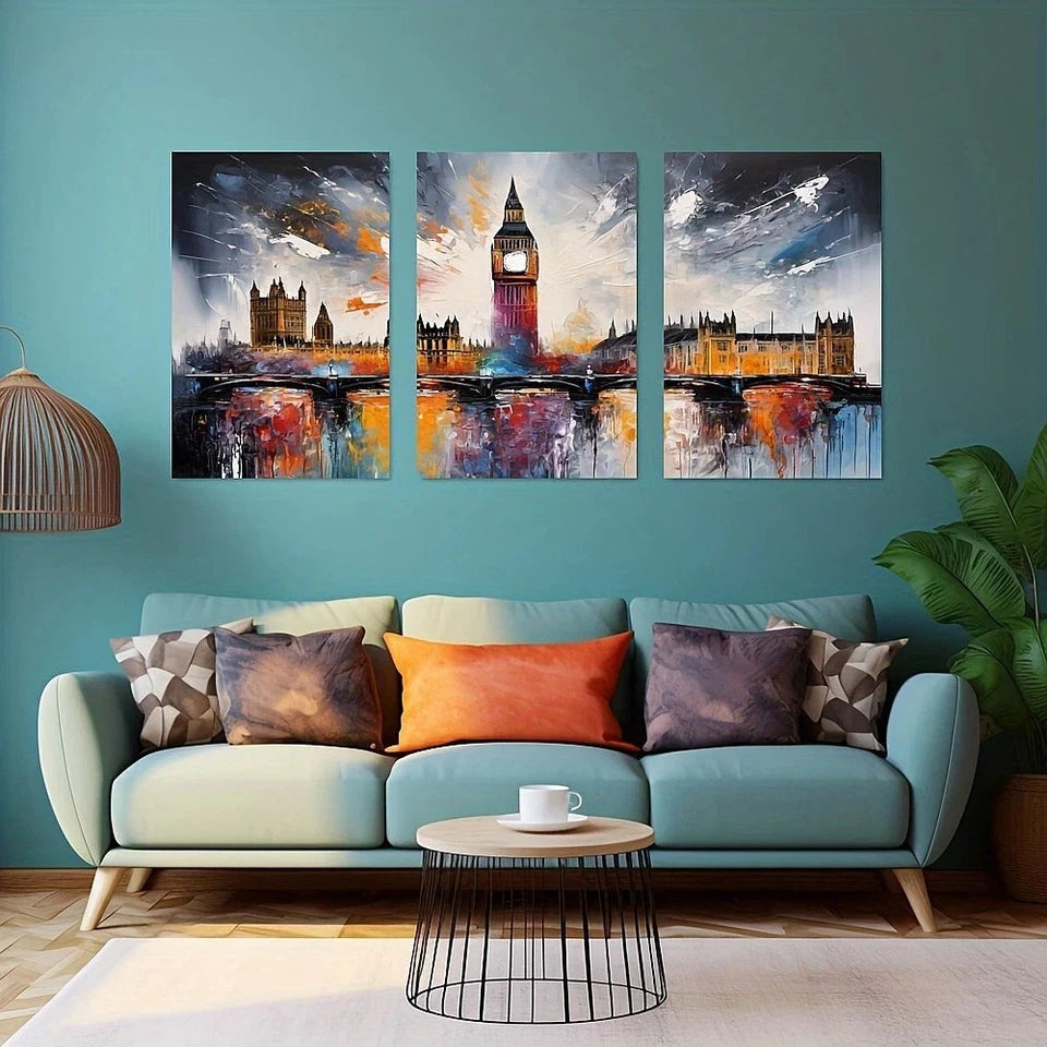 3pcs Big Ben London Cityscape Abstract British Metal Print Ready to Hang Art - Bella Home Decor