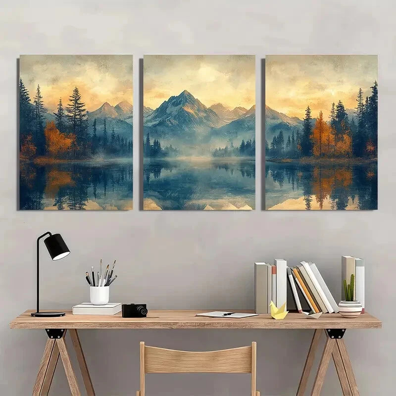 3pcs Abstract Mountain Forest Lake Perfect Wall Art Set Canvas Framed 40x60cm - High Quality Print 100% Australian Made Wall Canvas Ready to Hang - Bella Home Decor