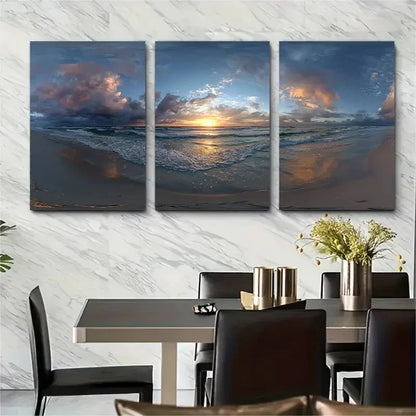 3pcs Sun & Cloud Beach Sunset Gulf Perfect Wall Art Set Canvas Framed 40x60cm - High Quality Print 100% Australian Made Wall Canvas Ready to Hang