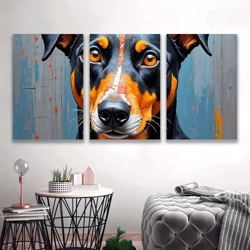 3pcs Doberman Dog Paintings Wall Art Set Canvas Framed 50x70cm - High Quality Print 100% Australian Made Wall Canvas Ready to Hang - Bella Home Decor