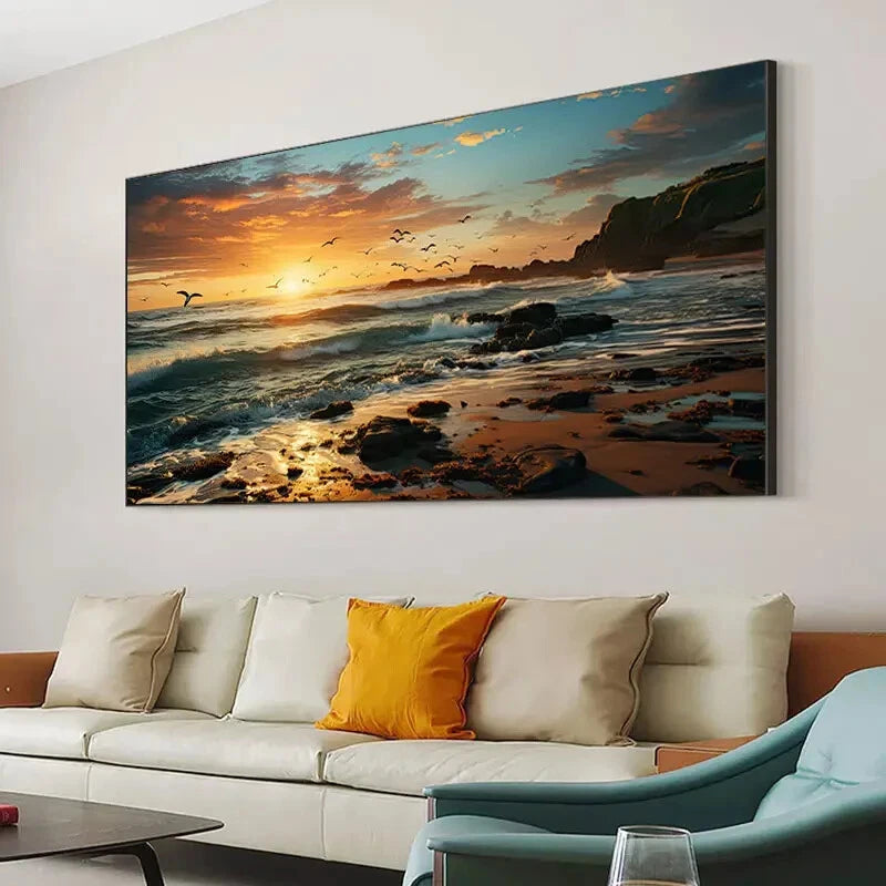 Gold Warm Sunset Tones wall canvas office home room framed 120x60cm - Bella Home Decor