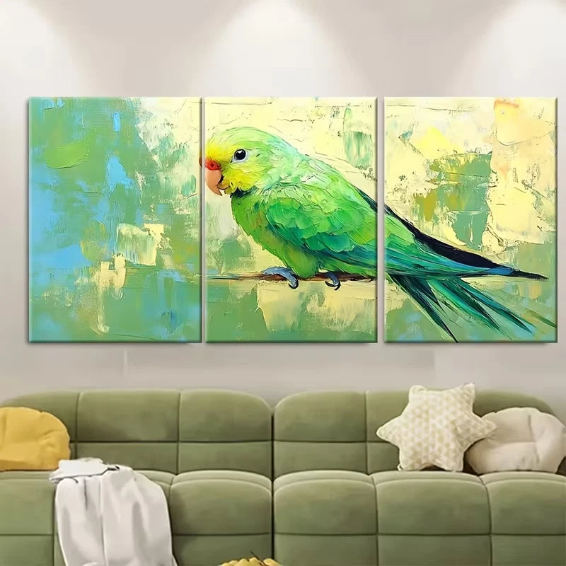 3pcs Green Budgie Parakeet Painting Parrot Metal Print Ready to Hang Art