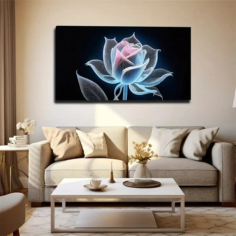 Vibrant Pink Rose On Black Wall Art Canvas Office Home Room Framed 120x60cm