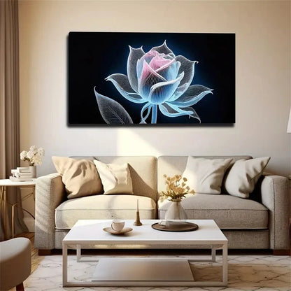 Vibrant Pink Rose On Black Wall Art Canvas Office Home Room Framed 120x60cm