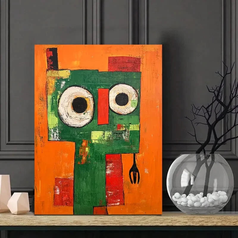 Abstract Painting with An Orange Background Painting 40x60cm Metal Print Ready to Hang - Bella Home Decor