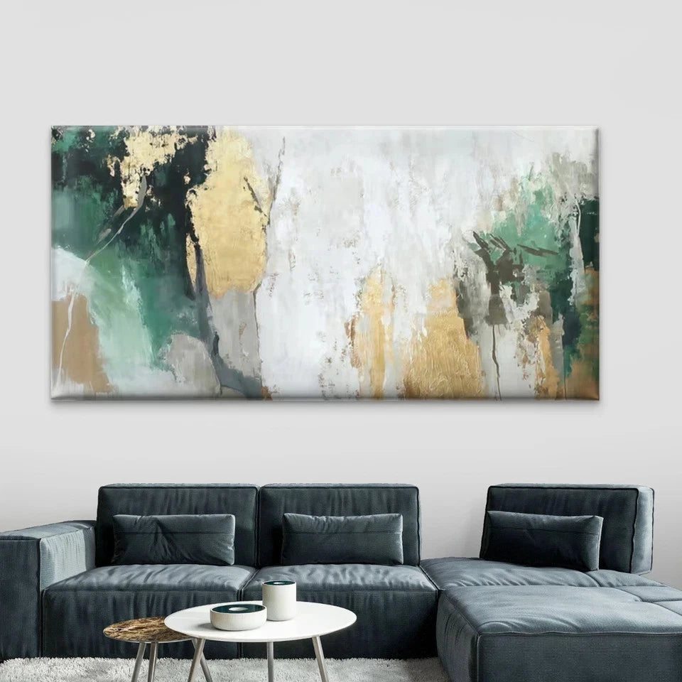 Abstract Green Golden Texture Wall Art Canvas Office Home Room Framed 120x60cm