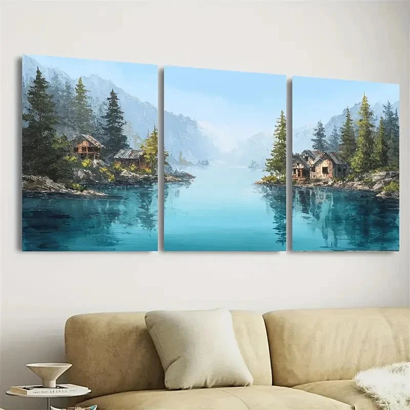 3pcs Rustic Lake House Wall Art Set Canvas Framed 40x60cm - High Quality Print 100% Australian Made Wall Canvas Ready to Hang