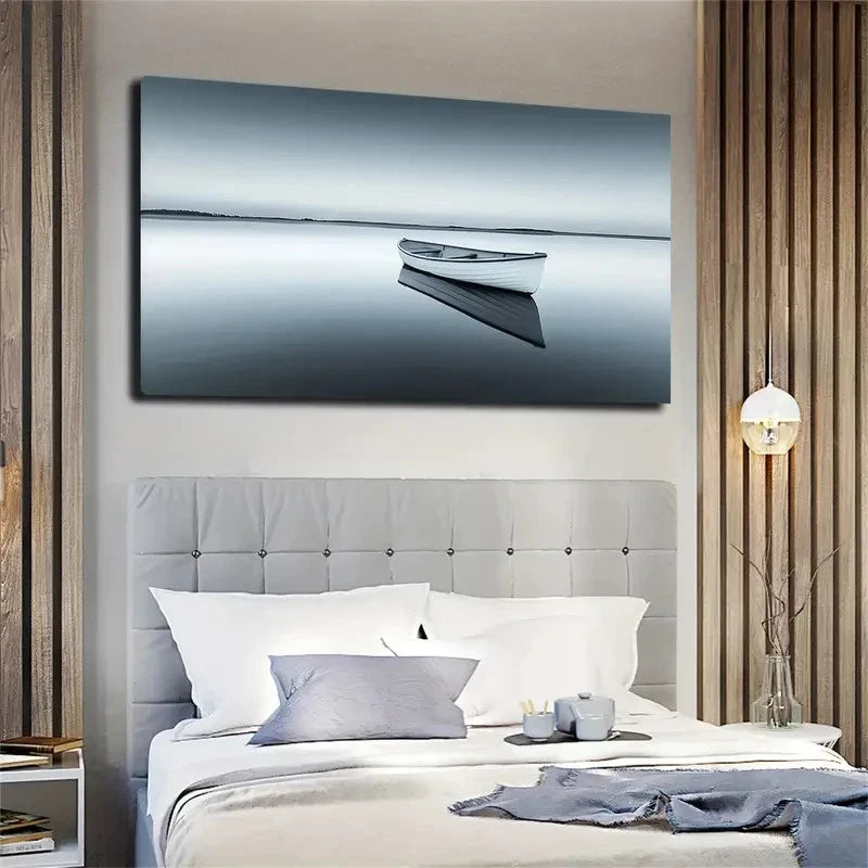 Tranquil Boat Scene Wall Art canvas office home room framed 120x60cm - Bella Home Decor