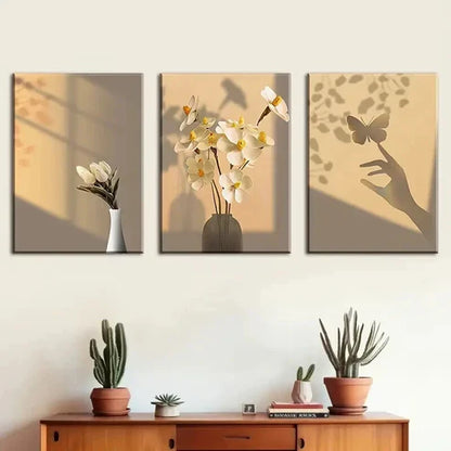 3pcs Shadow Art Of Butterflies And Flowers Perfect Wall Art Canvas Unframed – High Quality Print 100% Australian Made Wall Canvas