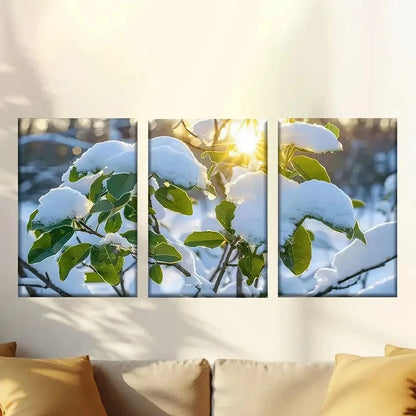 3pcs Interesting snow falling plants Wall Art Set Canvas Framed 60x90cm - High Quality Print 100% Australian Made Wall Canvas Ready to Hang