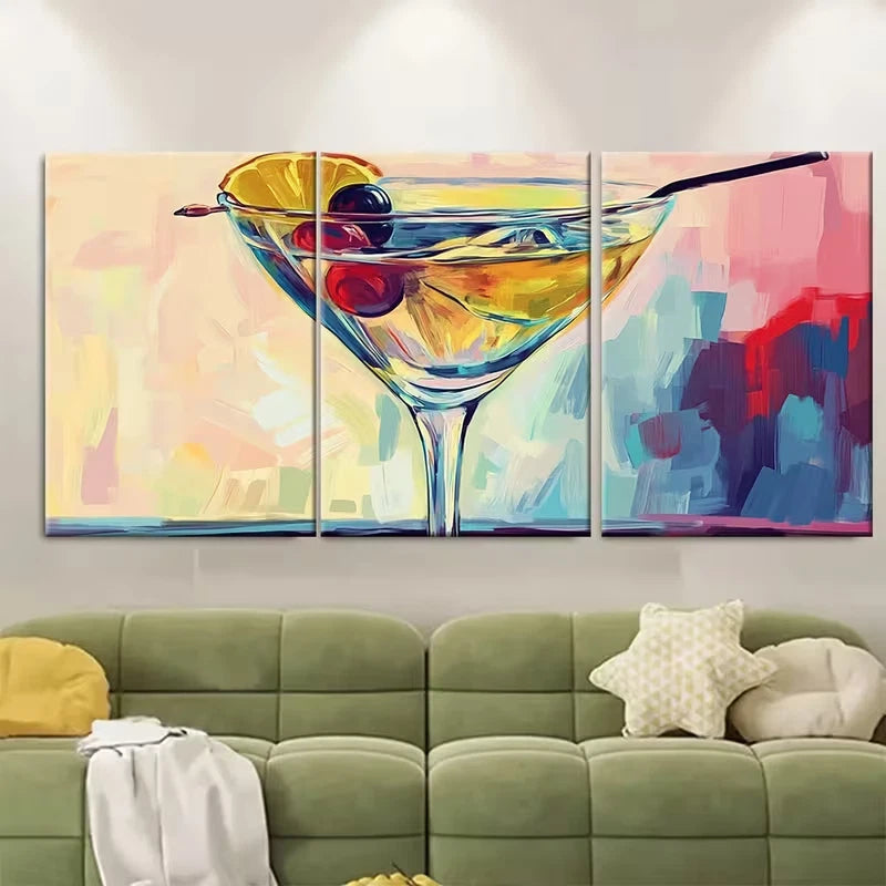 3pcs Cocktail Art Print Metal Print Ready to Hang Art - Bella Home Decor
