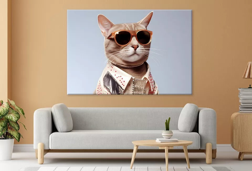 Aesthetic Cat Wearing Sunglasses Wall Art Decor 100% Australian Made - Bella Home Decor