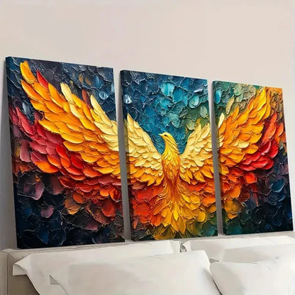 3pcs Vibrant Golden & Blue Feather Design YG Wall Art Set Canvas Unframed - High Quality Print 100% Australian Made Wall Canvas