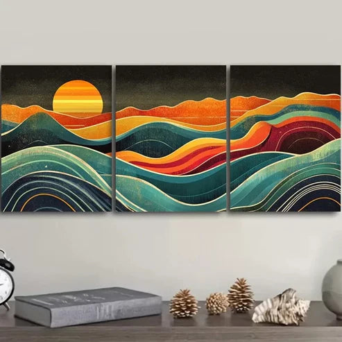 3 PCS Depicting A Sunset Over Mountains Wall Art Set Canvas Unframed - High Quality Print 100% Australian Made Wall Canvas - Bella Home Decor