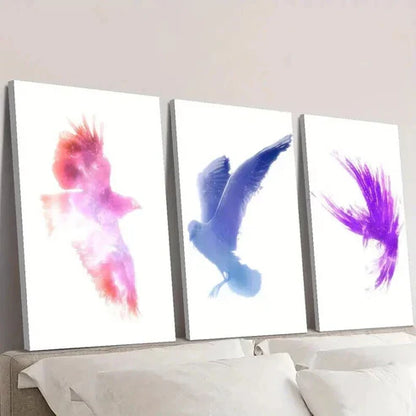 3pcs Colorful Pigeon & Crow Illustrations Wall Art Canvas Unframed - High Quality Print 100% Australian Made Wall Canvas - Bella Home Decor