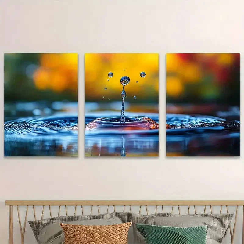 3pcs Water Splash Creates A Beautiful Ripple Wall Art Set Canvas Framed 40x60cm - High Quality Print 100% Australian Made Wall Canvas Ready to Hang